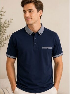 Denim & Flower Ricky Singh Navy Polo Shirt S NWT